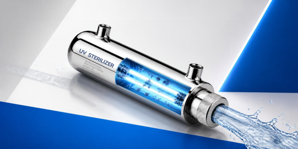 Esquema de desinfección ultravioleta dentro de un esterilizador de acero inoxidable
